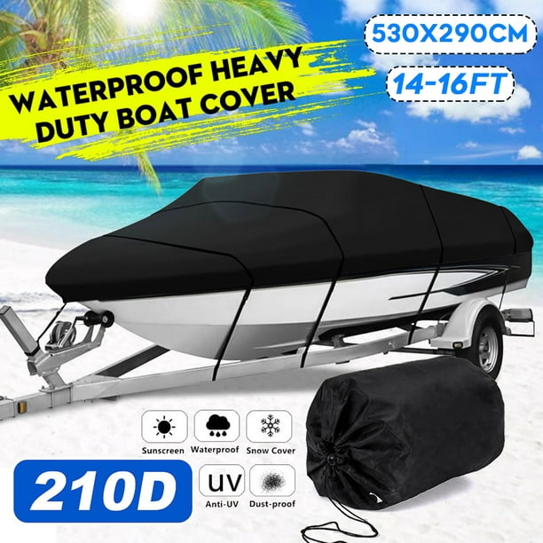 14-16ft Beam Heavy Duty Fishing Ski Speedboat Boat COVER Black Waterproof 210D Q